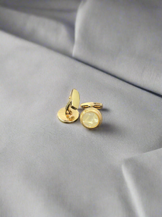 White Pearl Gold Plated Round Cufflinks