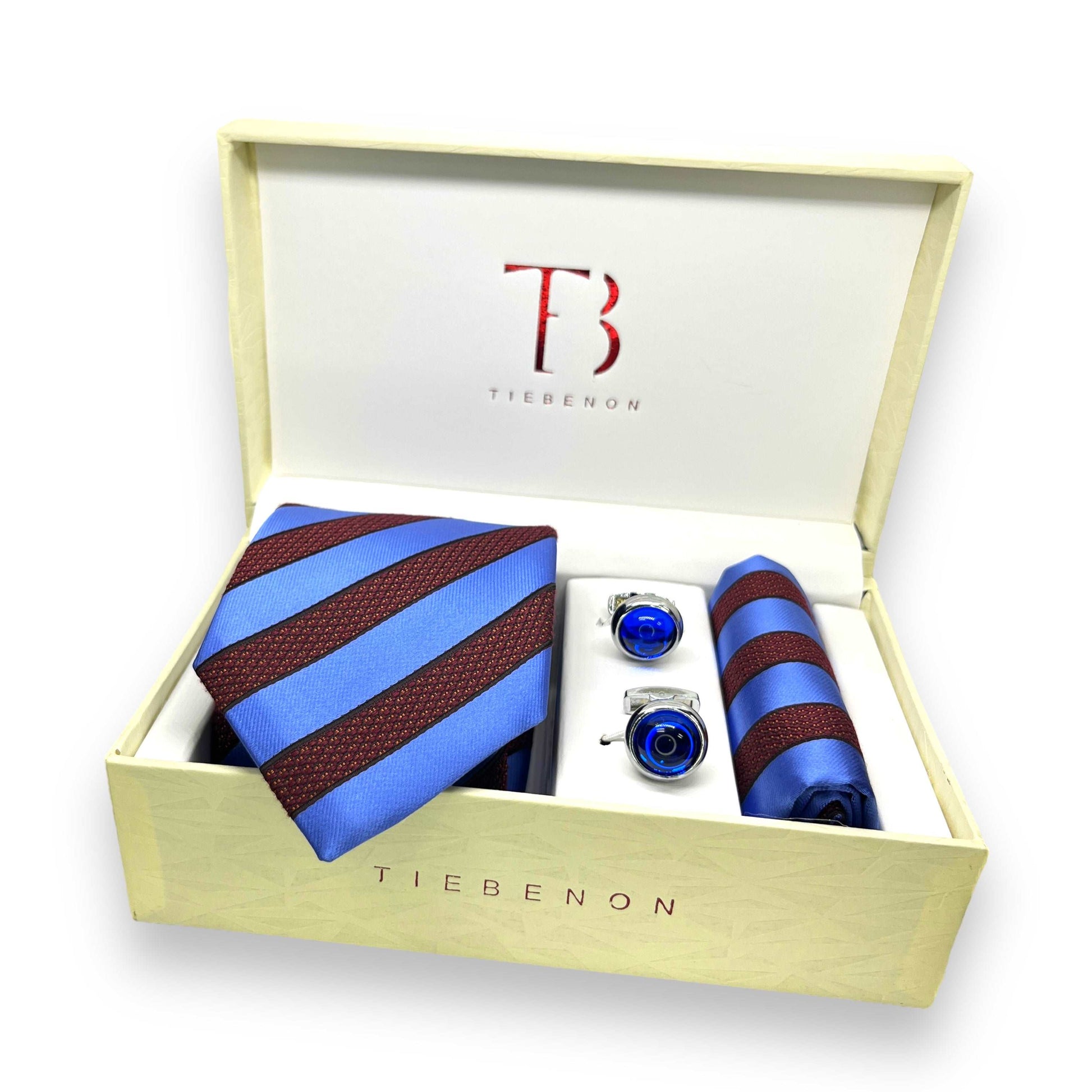 Blue And Rust Stripe Tie Combo