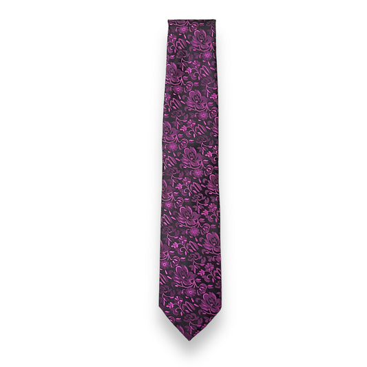 Pink And Black Floral Tie