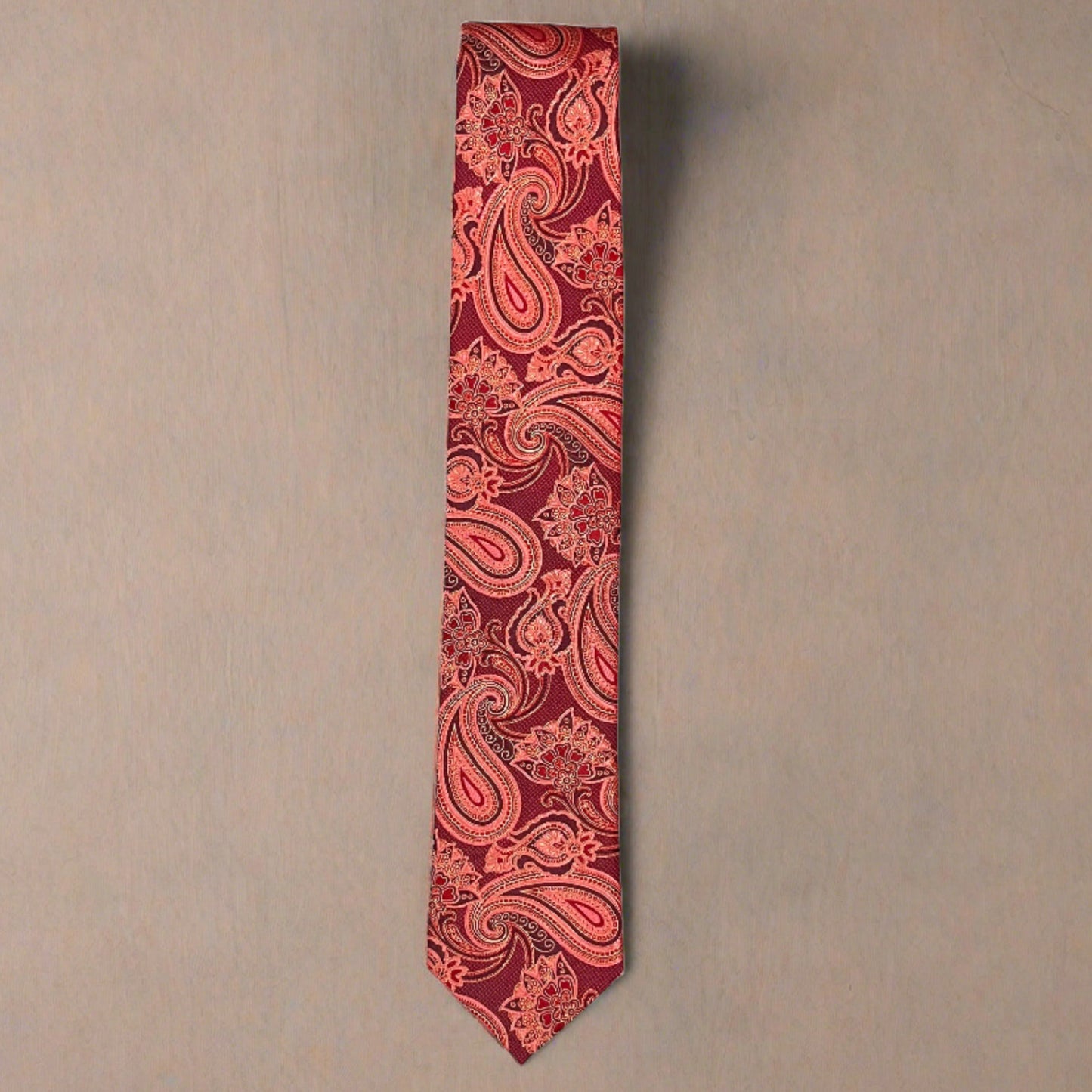 Peach Paisley And Burgundy Tie