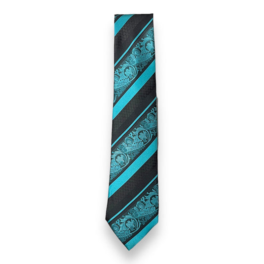 Teal And Black Designer Paisley And Stripe Tie