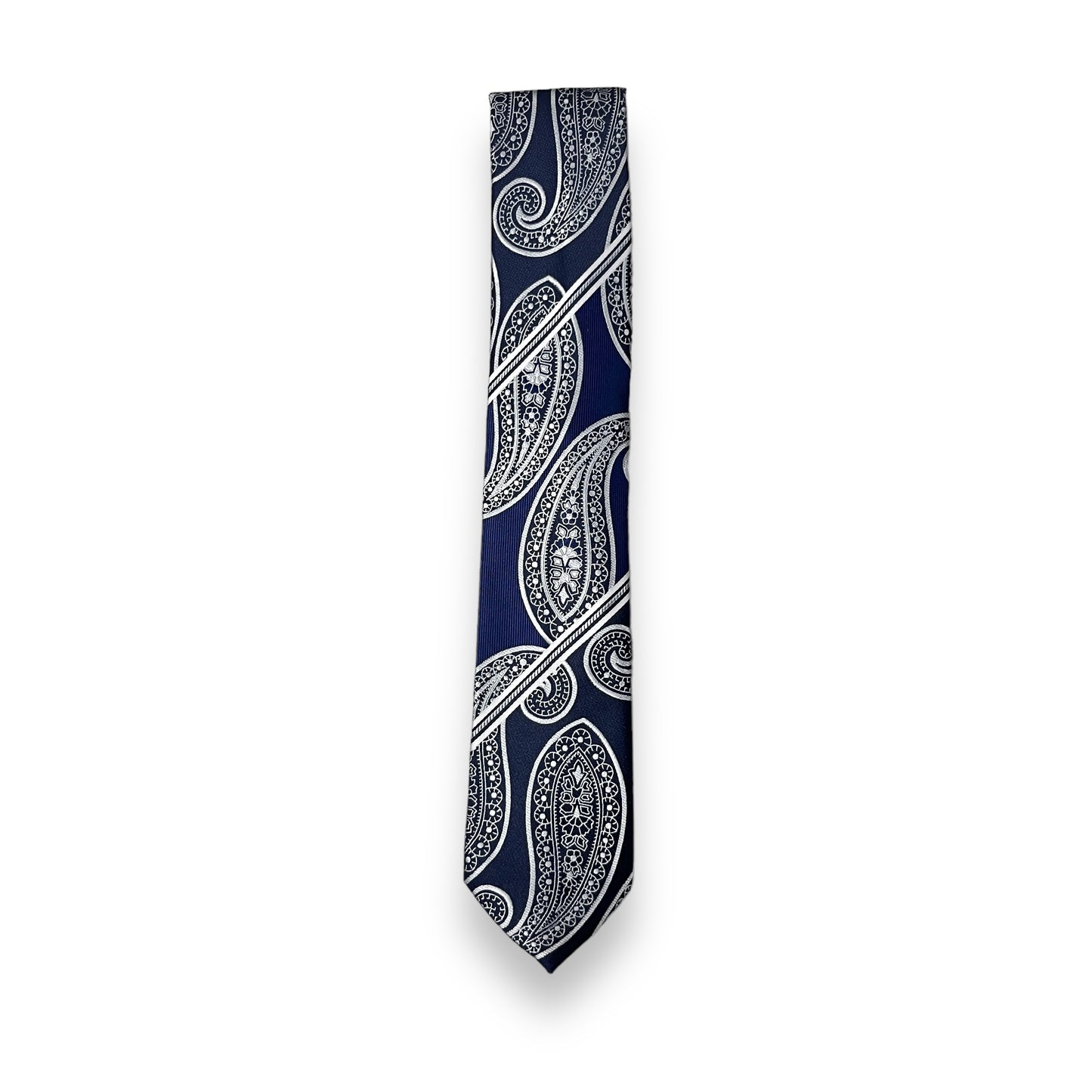 Silver Paisley Blue Tie