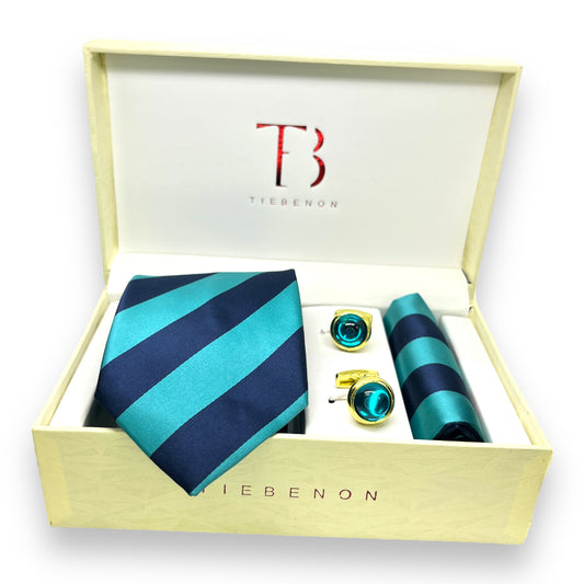 Teal Blue Stripe Tie Combo