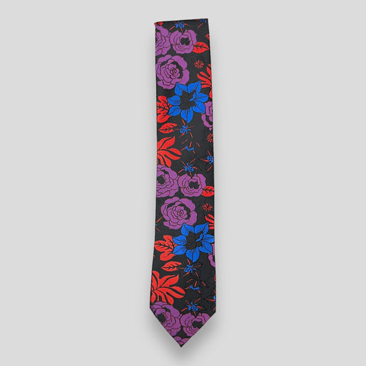 Black Multicoloured Floral Tie