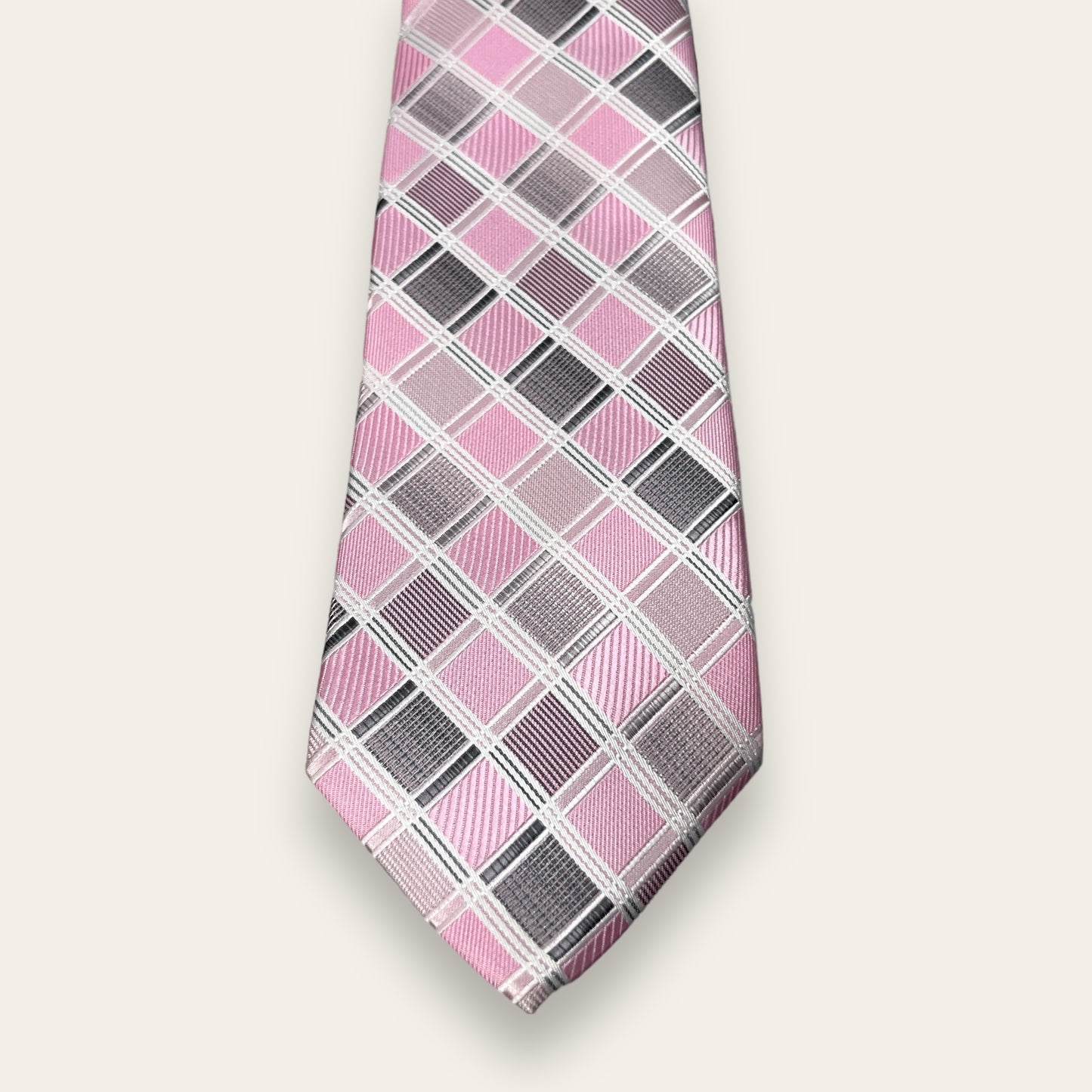 Pink And Grey Checkered Tie