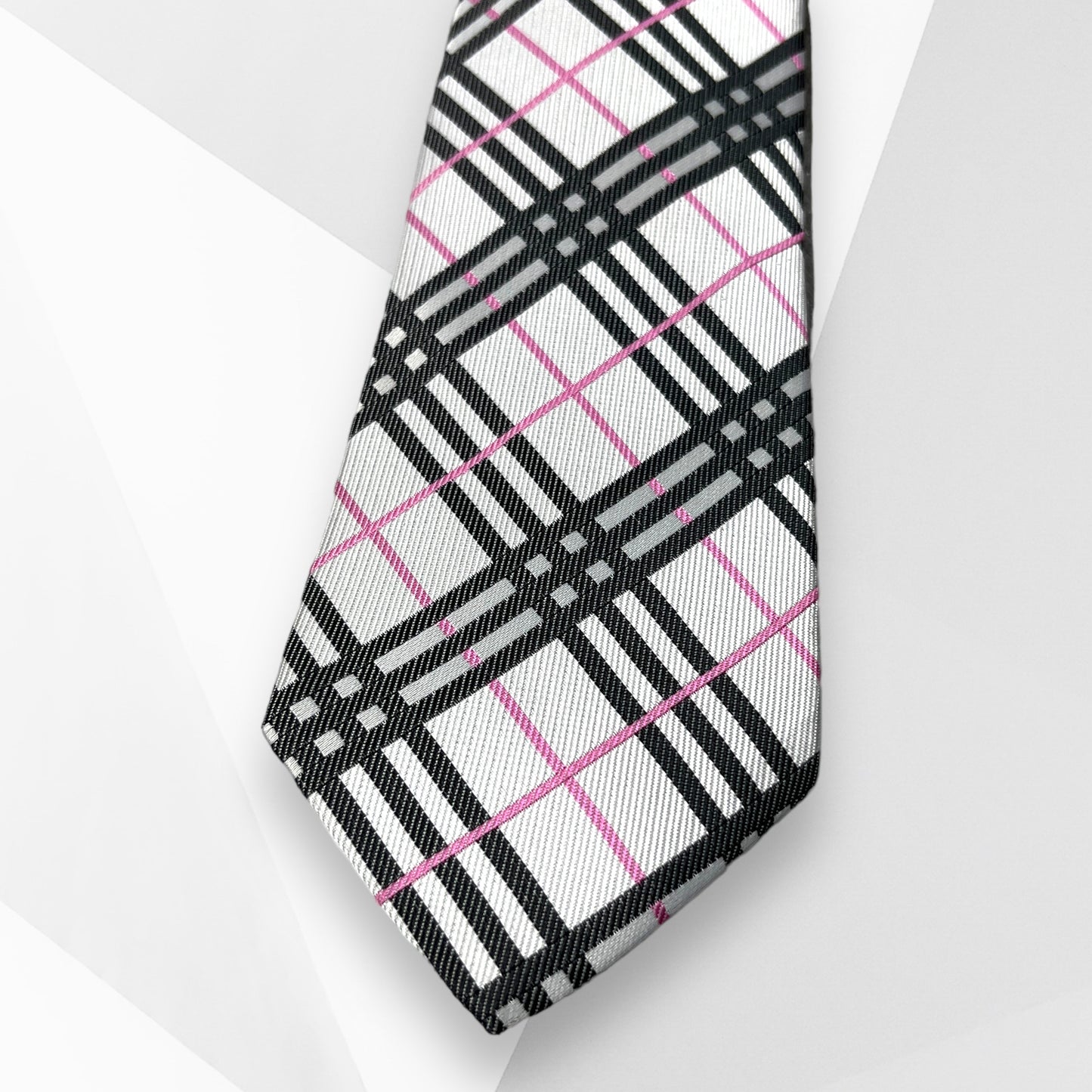 Silver And Black Plaided Tie