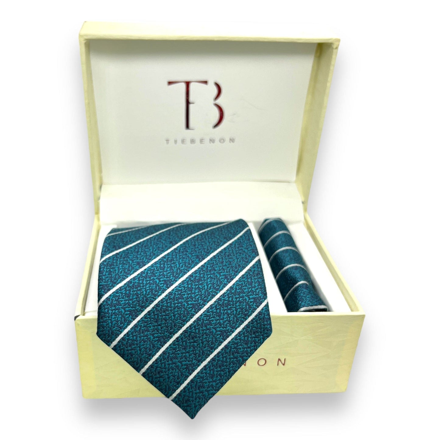 Teal And White Stripe Tie Combo