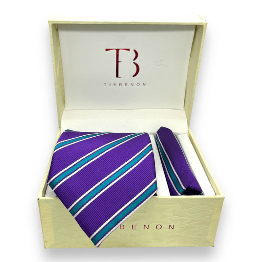 Purple And Teal Stripe Tie Combo