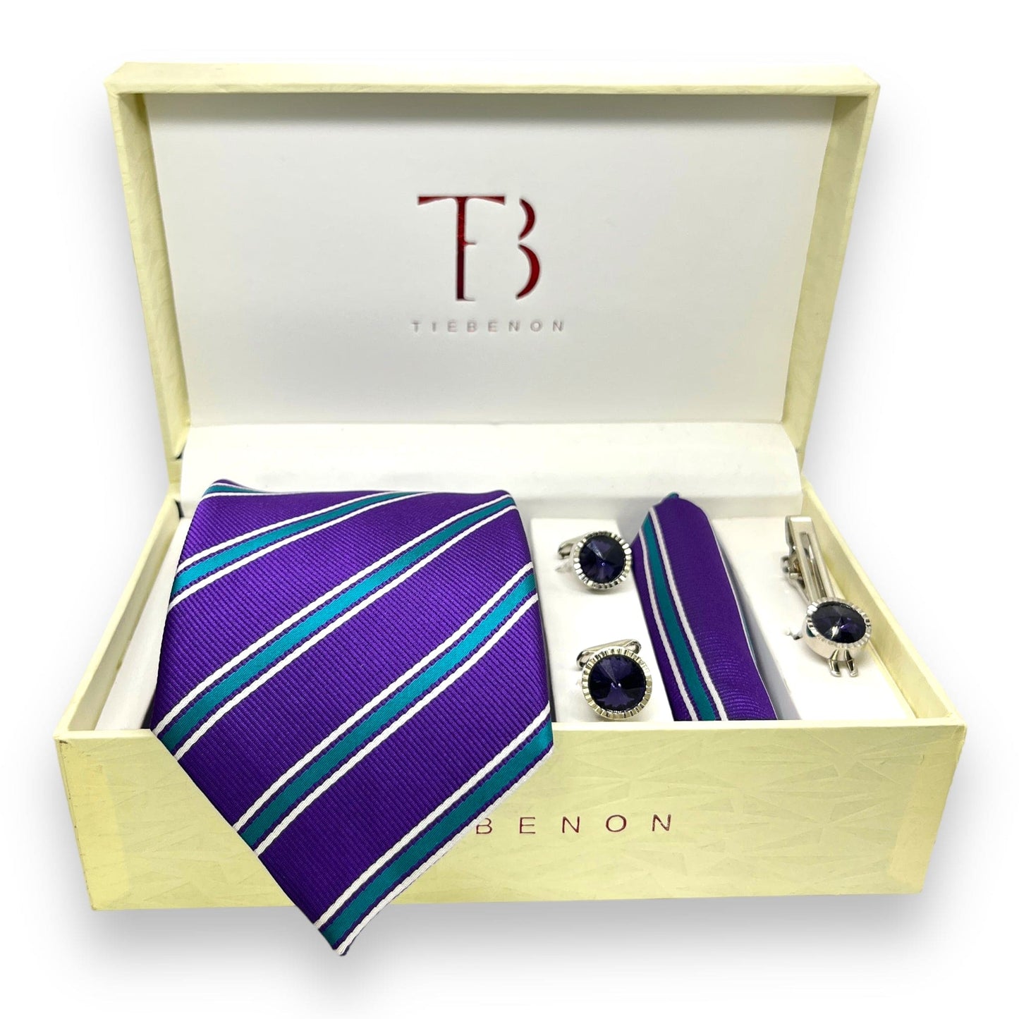 Purple And Teal Stripe Tie Combo