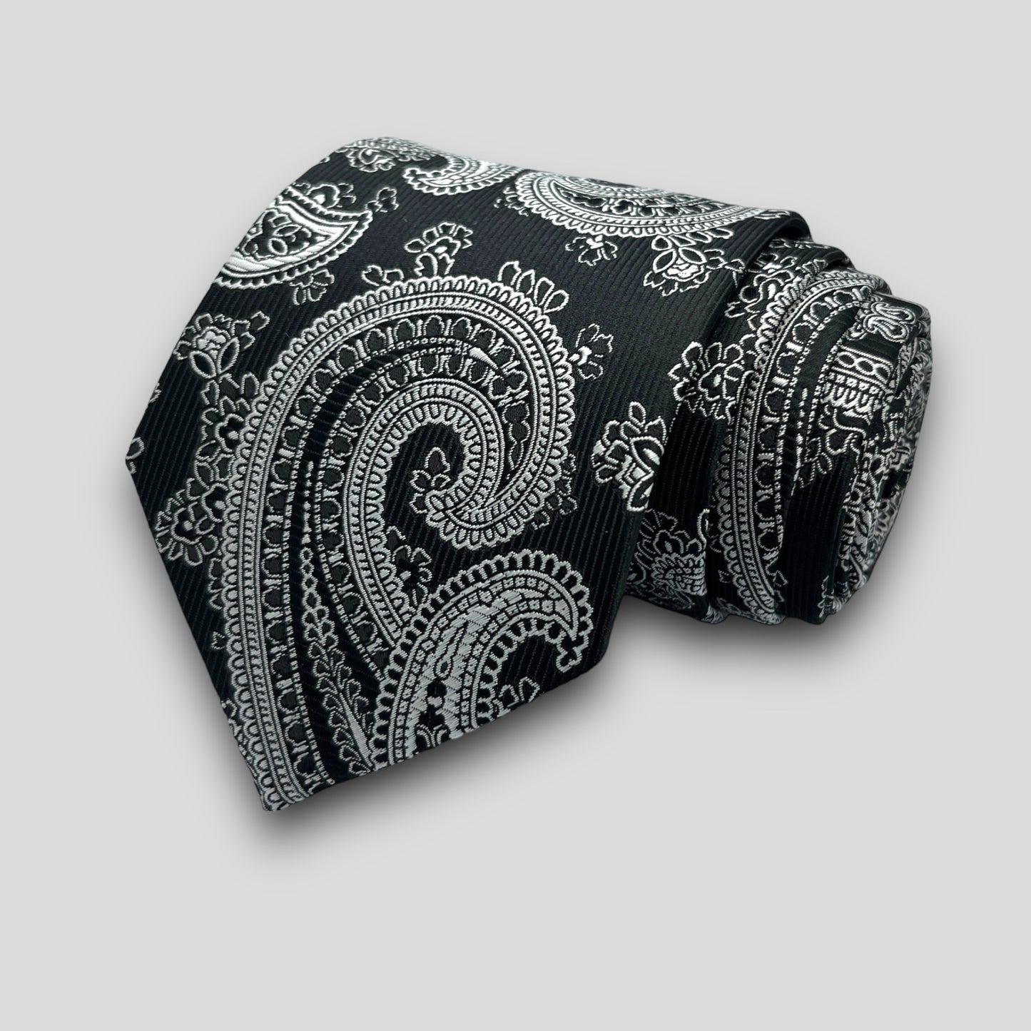 Black And White Paisley Silk Tie