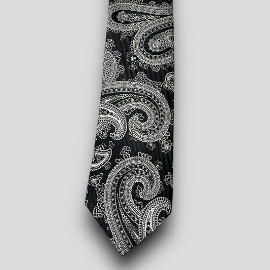 Black And White Paisley Silk Tie