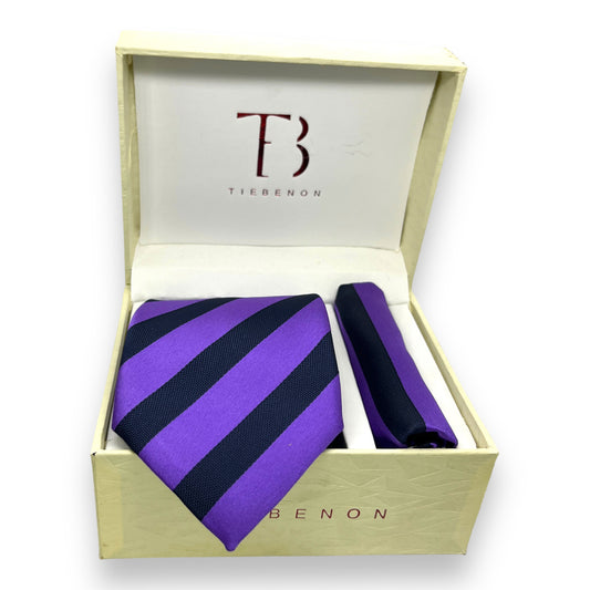 Purple And Blue Stripe Tie Combo