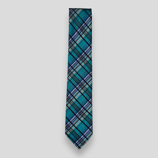 Teal And Black Multicolor Plaid Tie