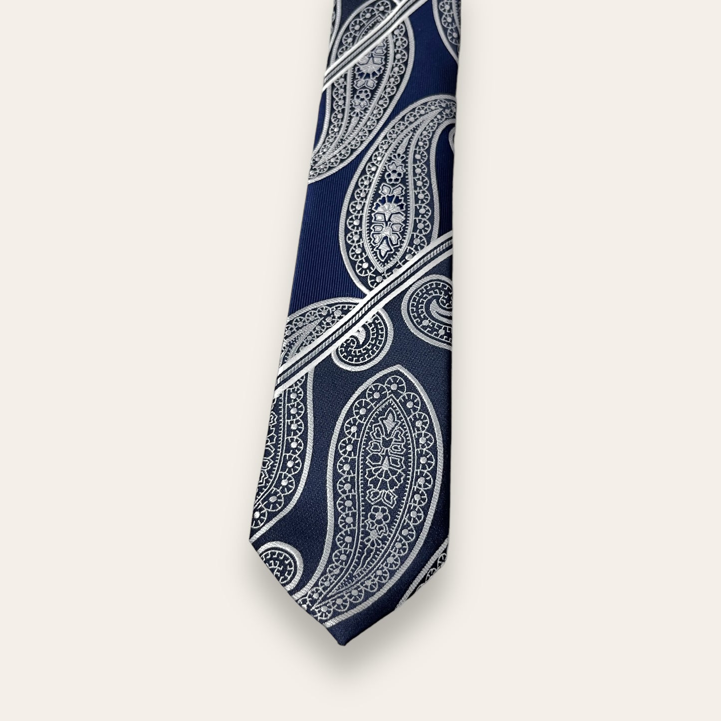 Silver Paisley Blue Tie