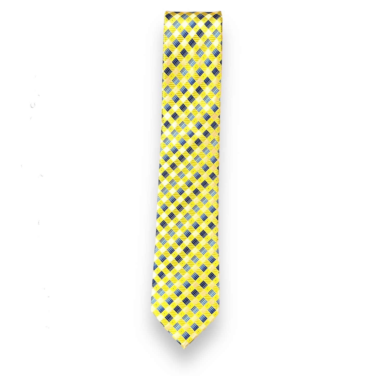 Yellow And Blue Checkered Tie Combo