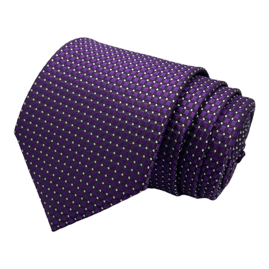 Purple Self Checkered Tie Combo