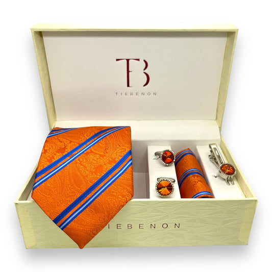 Orange And Blue Stripe Tie Combo