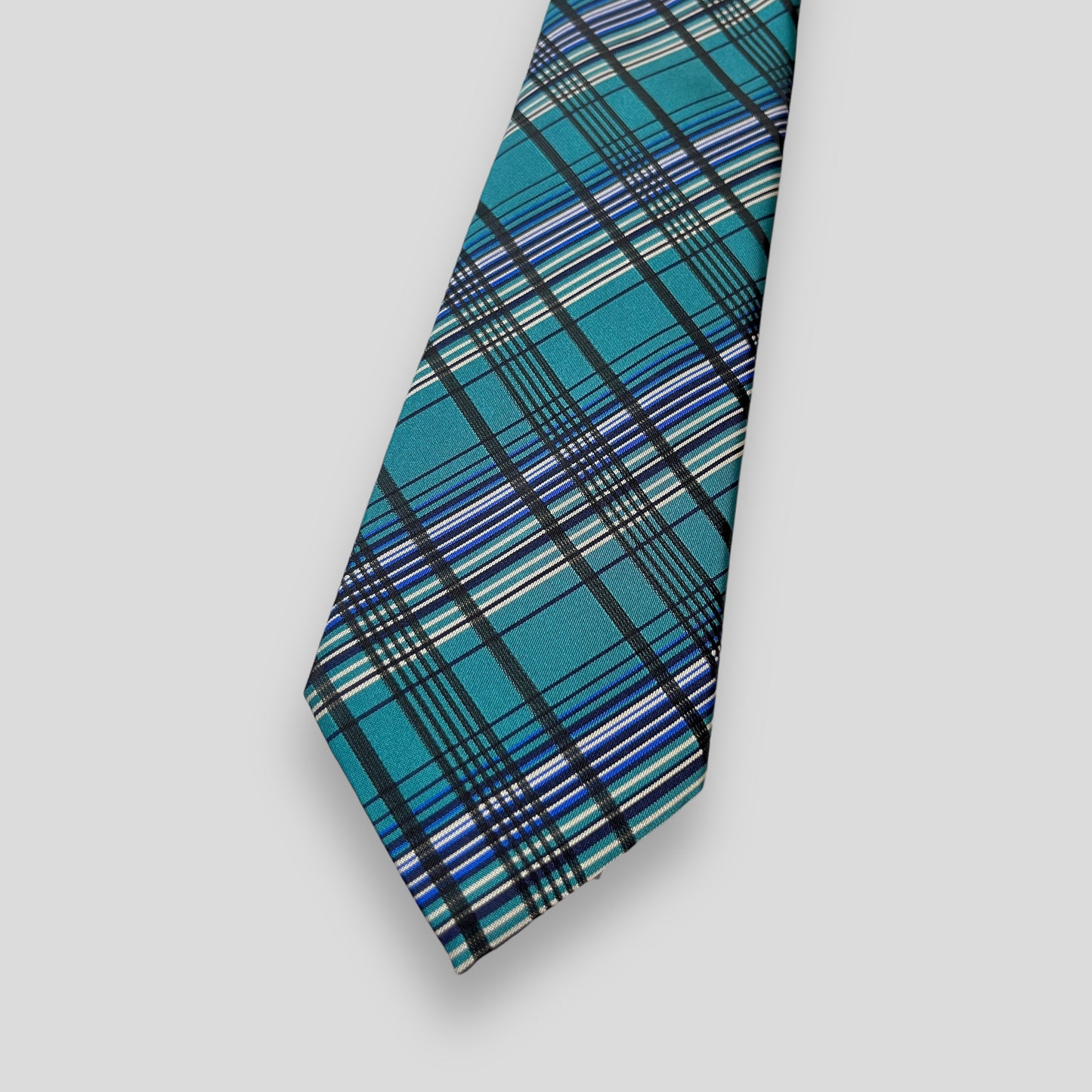 Teal And Black Multicolor Plaid Tie