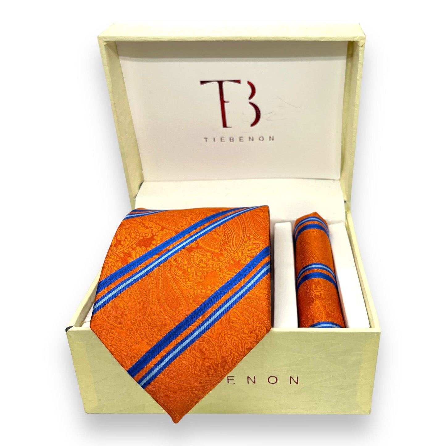 Orange And Blue Stripe Tie Combo