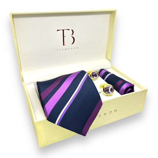 Blue And Purple Stripe Tie Combo